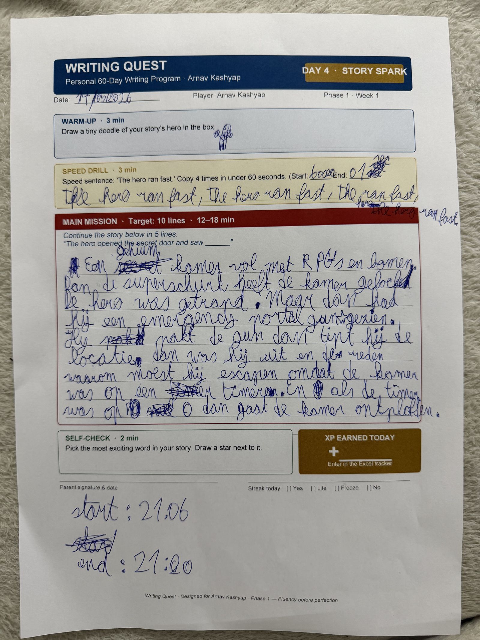 Arnav's Day 4 worksheet — Story Spark