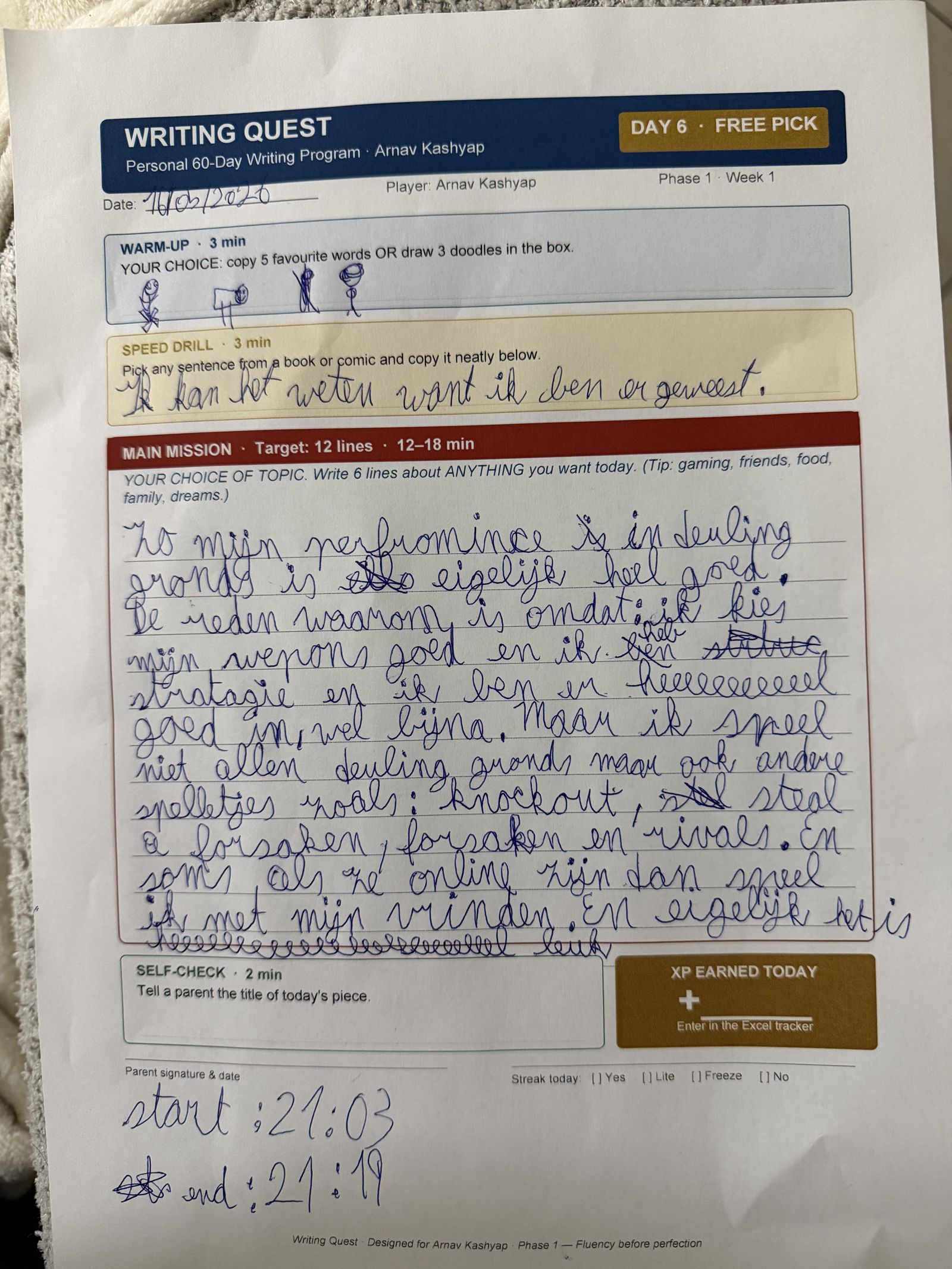 Arnav's Day 6 worksheet — Free Pick