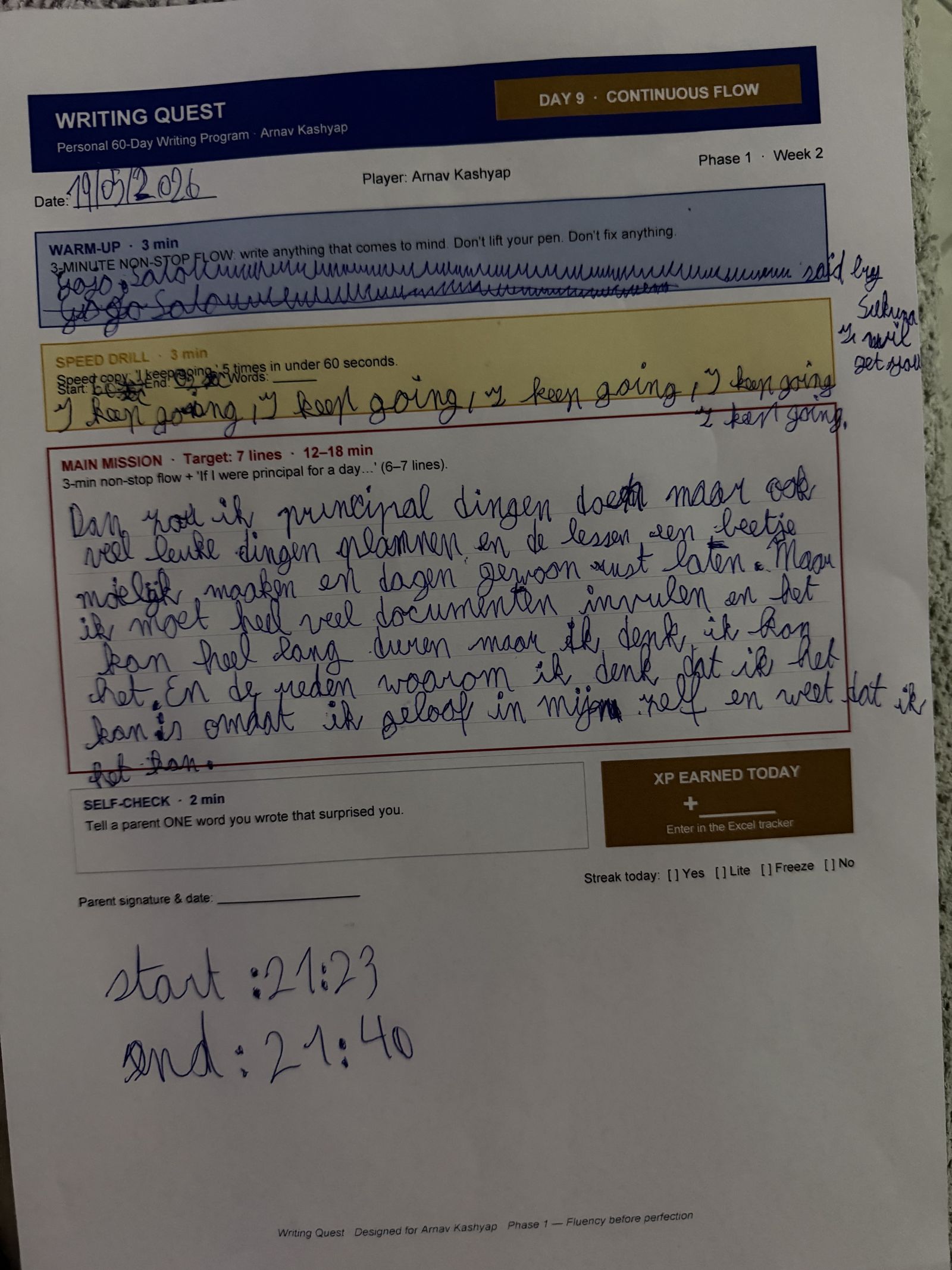 Arnav's Day 9 worksheet — Continuous Flow