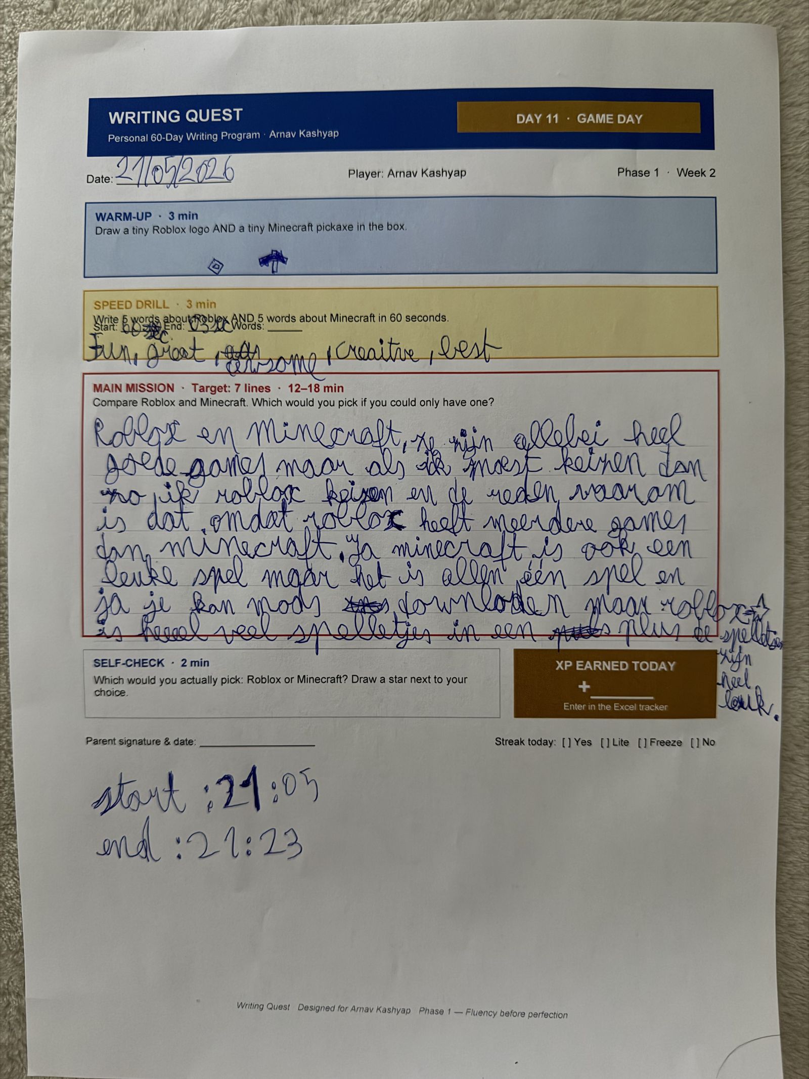 Arnav's Day 11 worksheet — Game Day