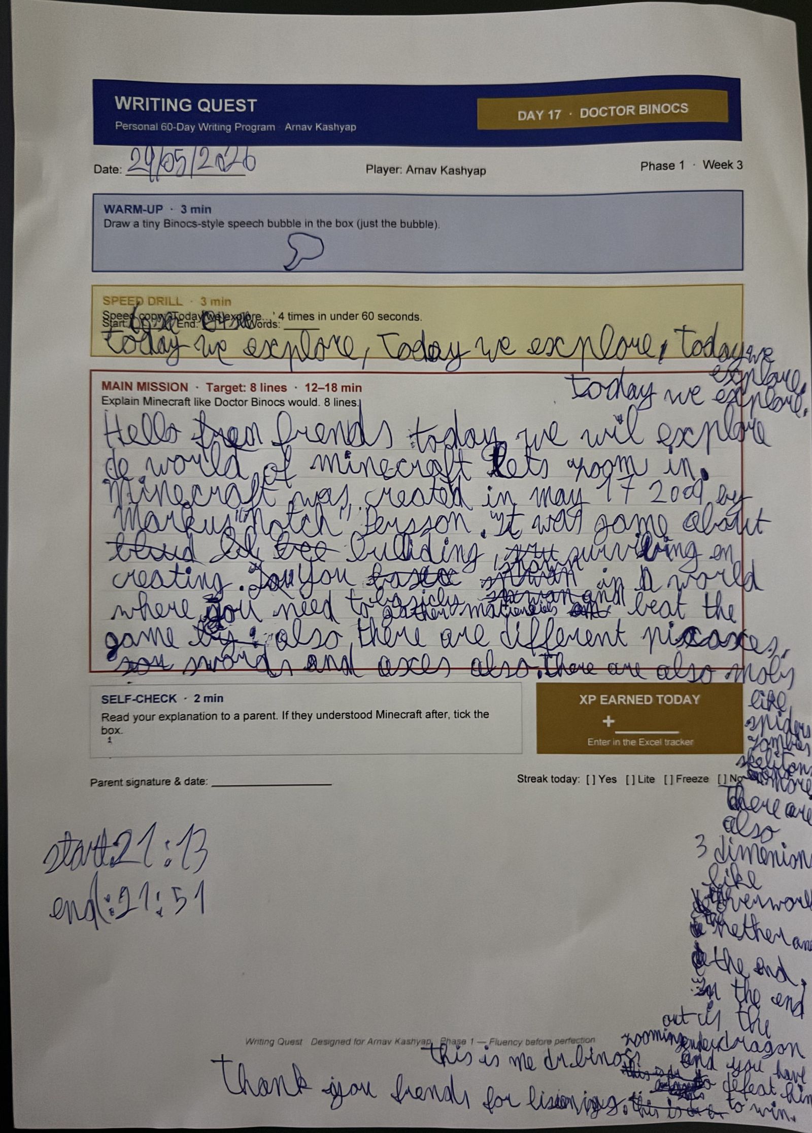 Arnav's Day 17 worksheet — Doctor Binocs