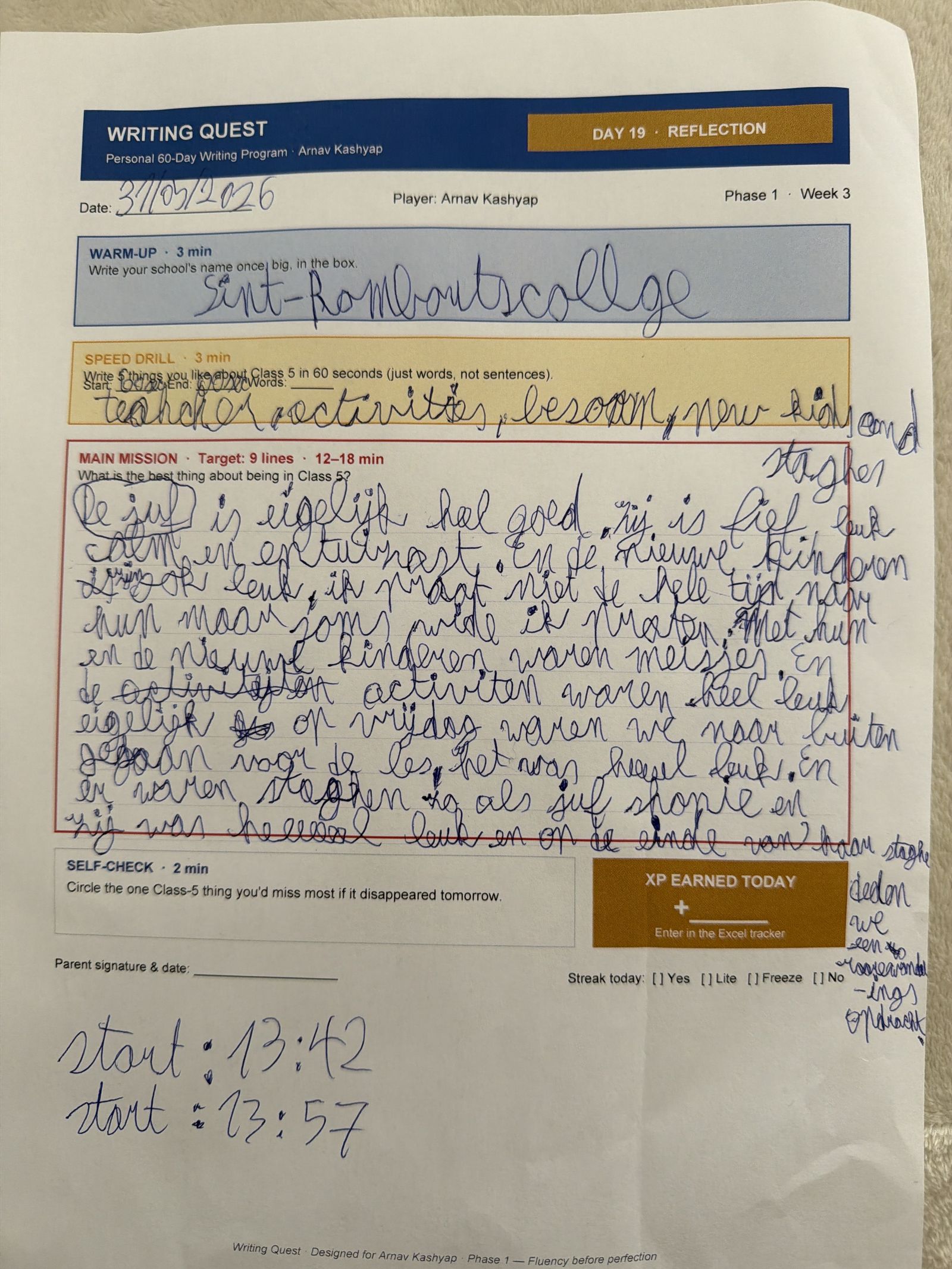 Arnav's Day 19 worksheet — Reflection