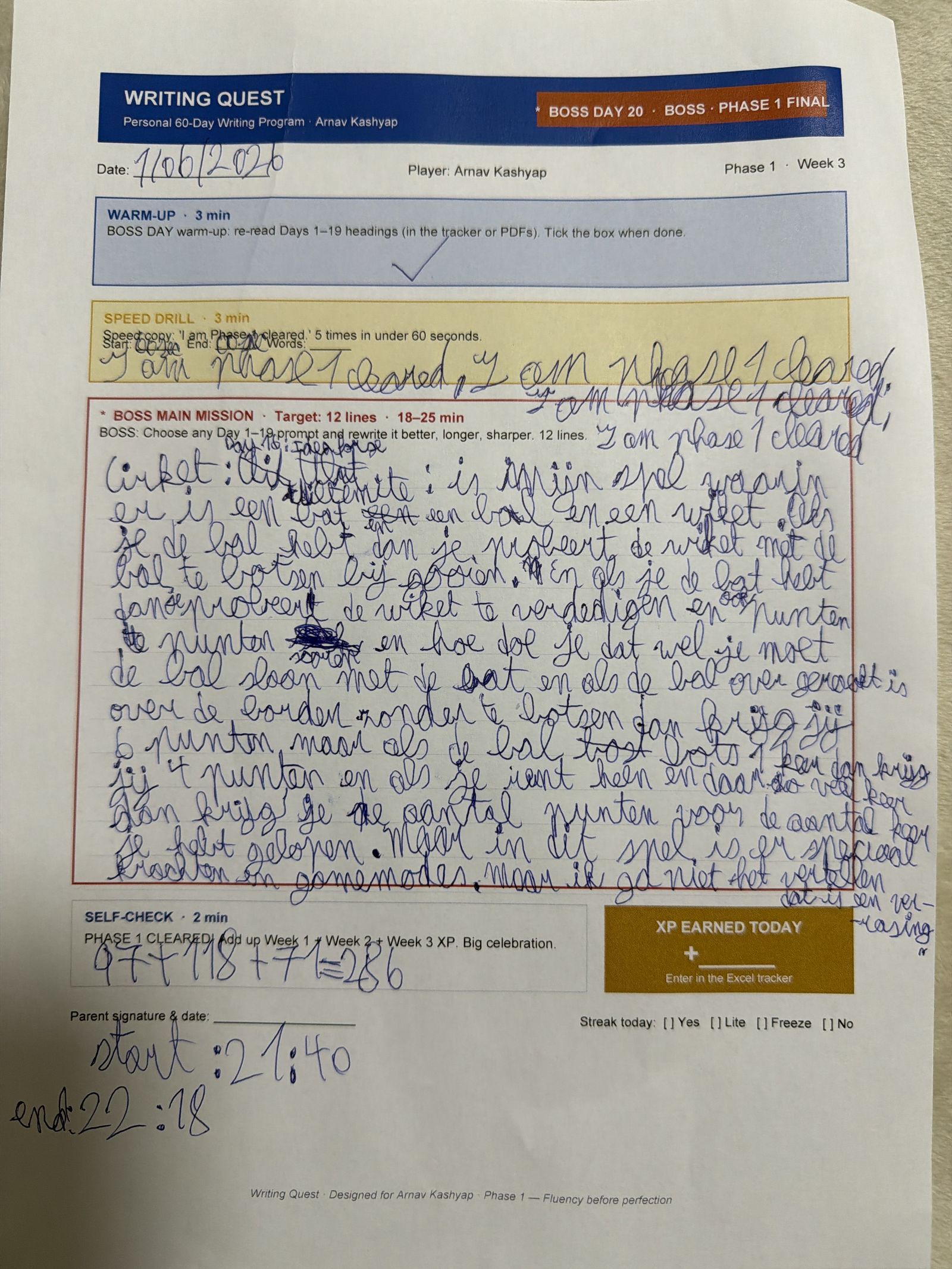 Arnav's Day 20 worksheet — Boss · Phase 1 Final