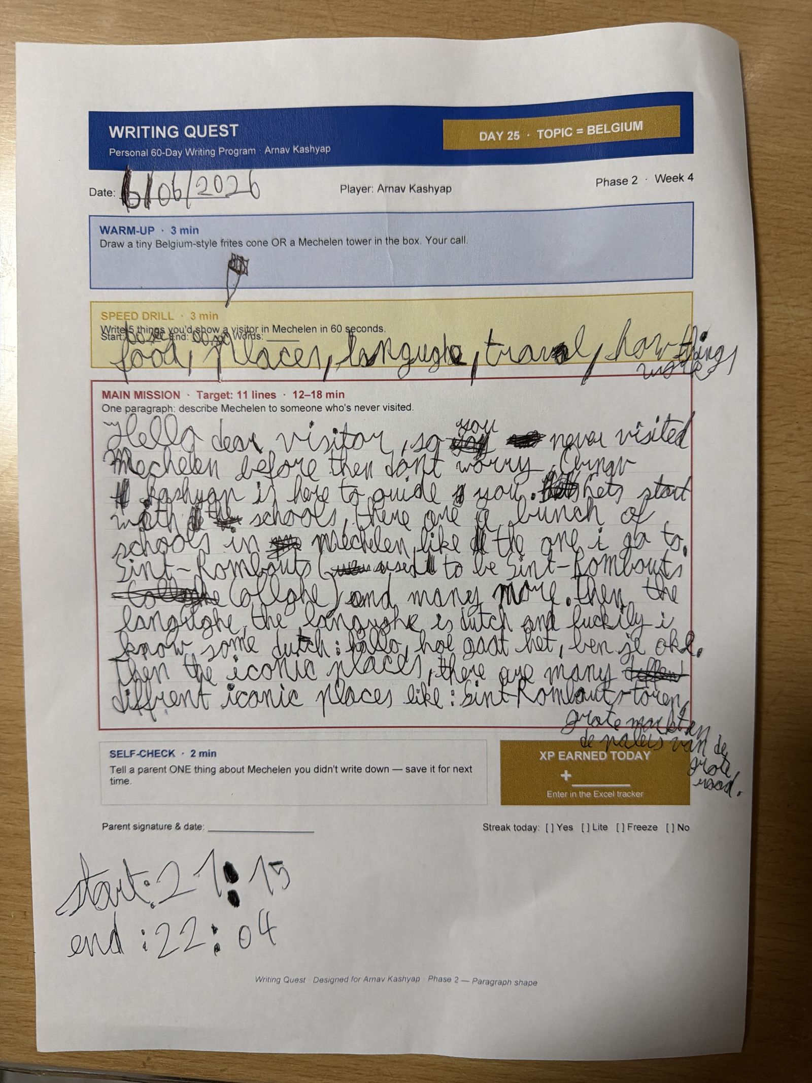Arnav's Day 25 worksheet — Topic = Belgium