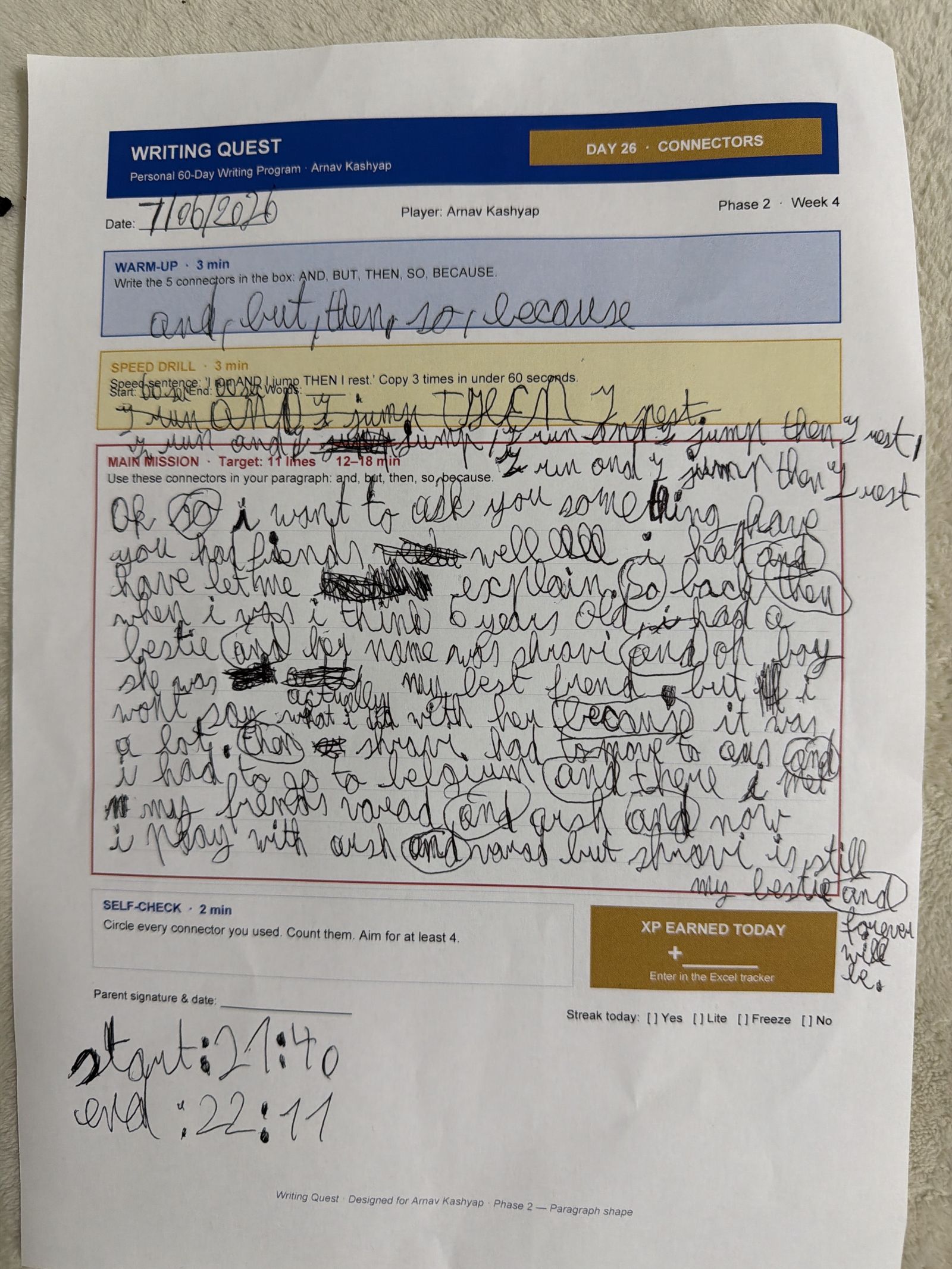 Arnav's Day 26 worksheet — Connectors