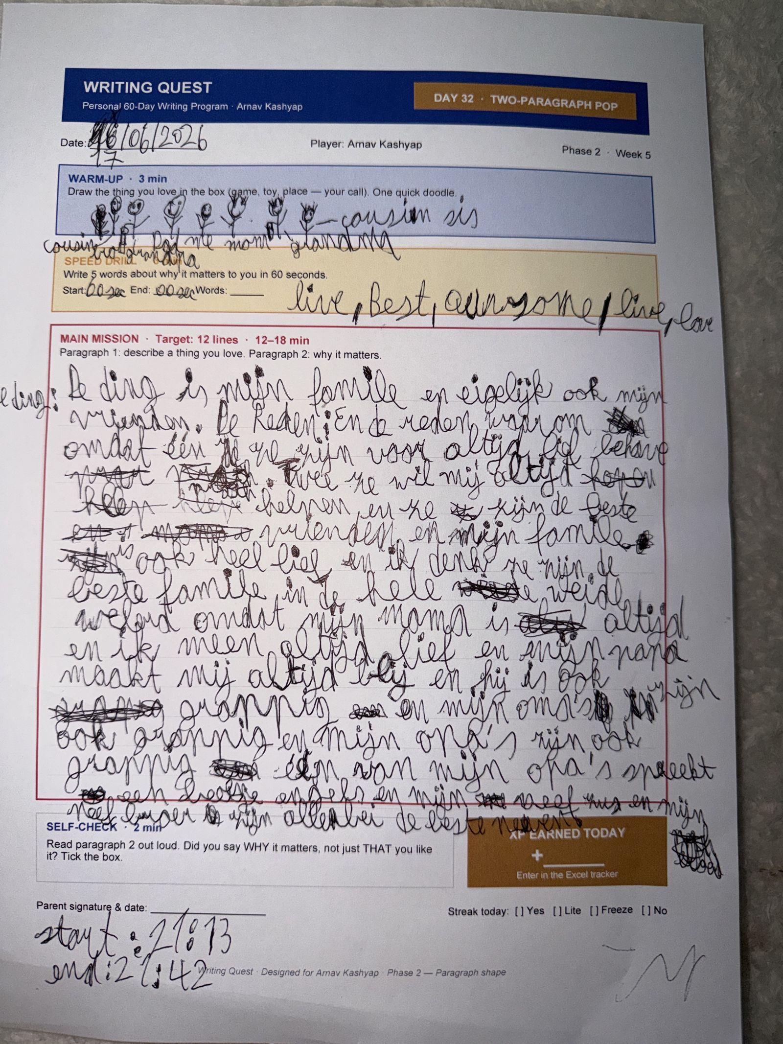 Arnav's Day 32 worksheet — Two-Paragraph Pop