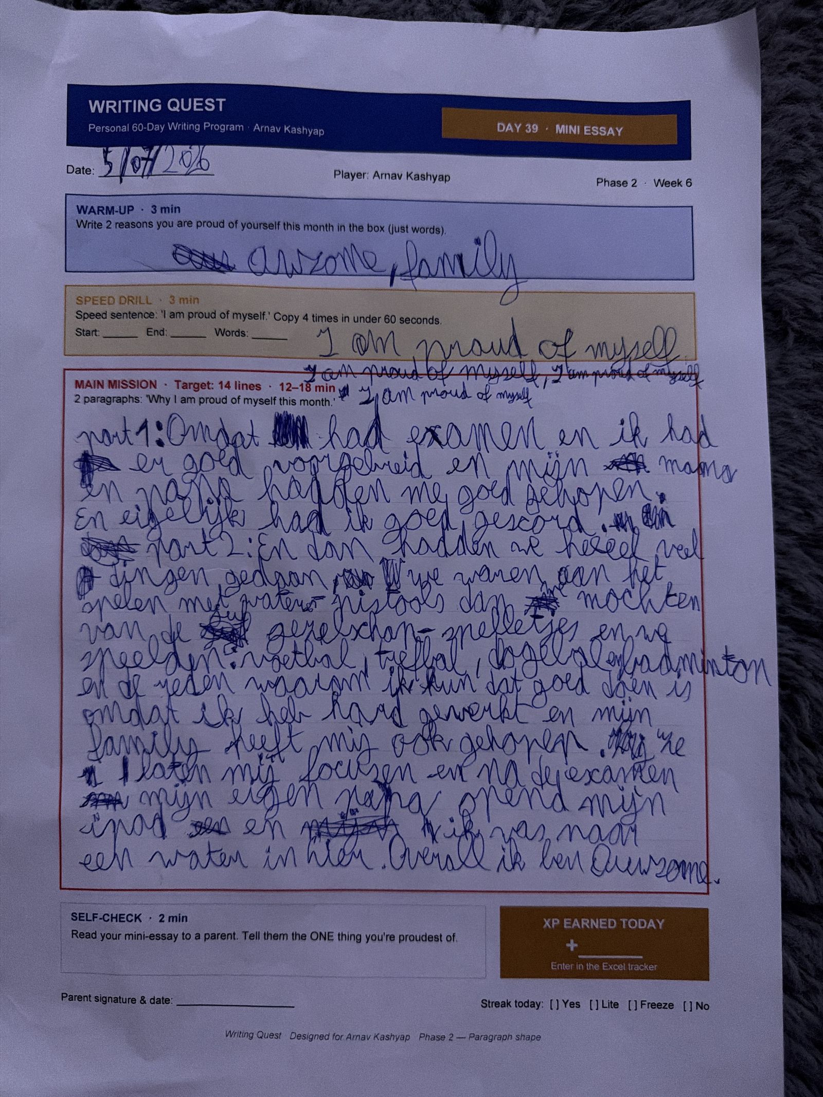 Arnav's Day 39 worksheet — Mini Essay